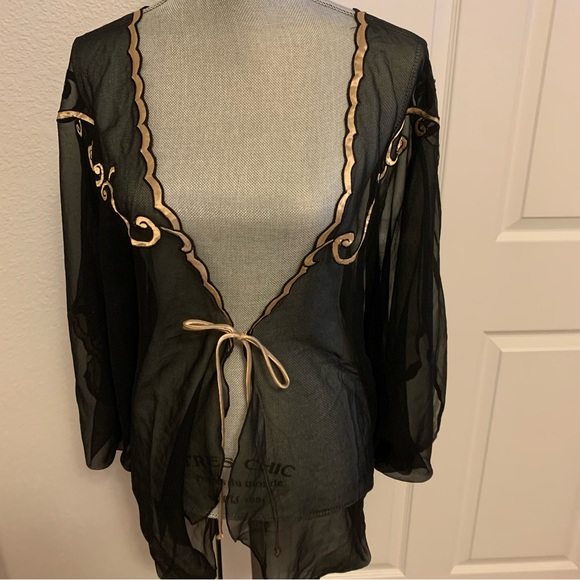 Victoria’s Secret gold label sheer tie jacket with satin tan trim one size fits - Picture 2 of 13